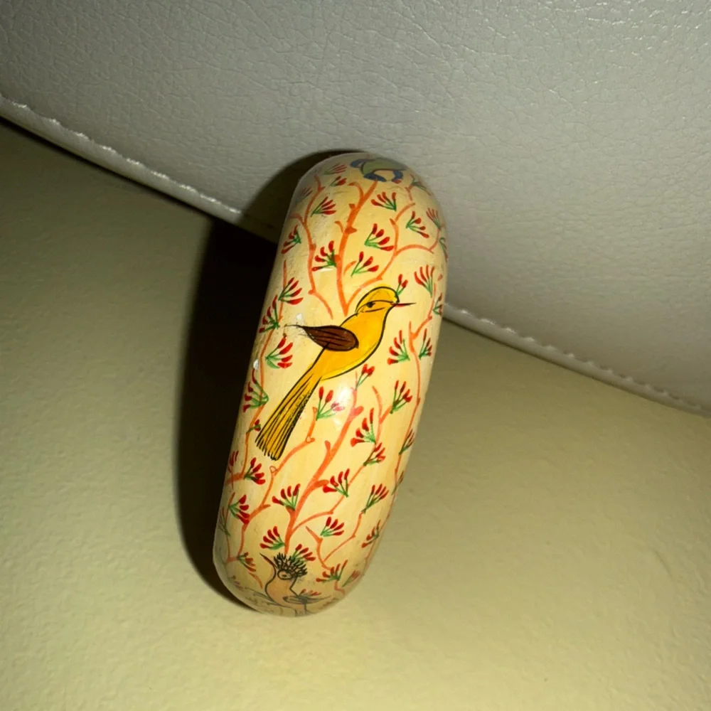 Hand-Painted Bangle Bracelet with Blue and Green Bird Motif - Picture 2 of 9